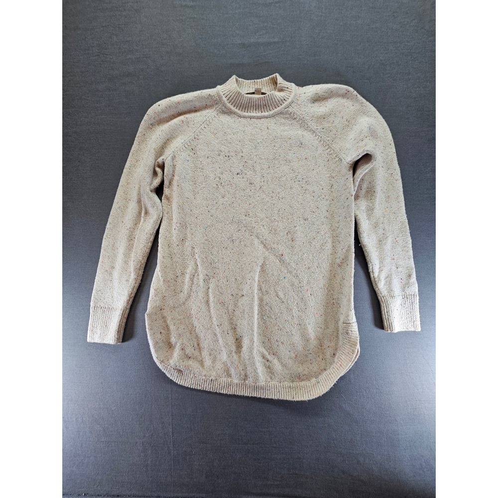 Loft Womens Small Beige Rainbow Confetti Fleck Mock Neck Curved Hem Sweater